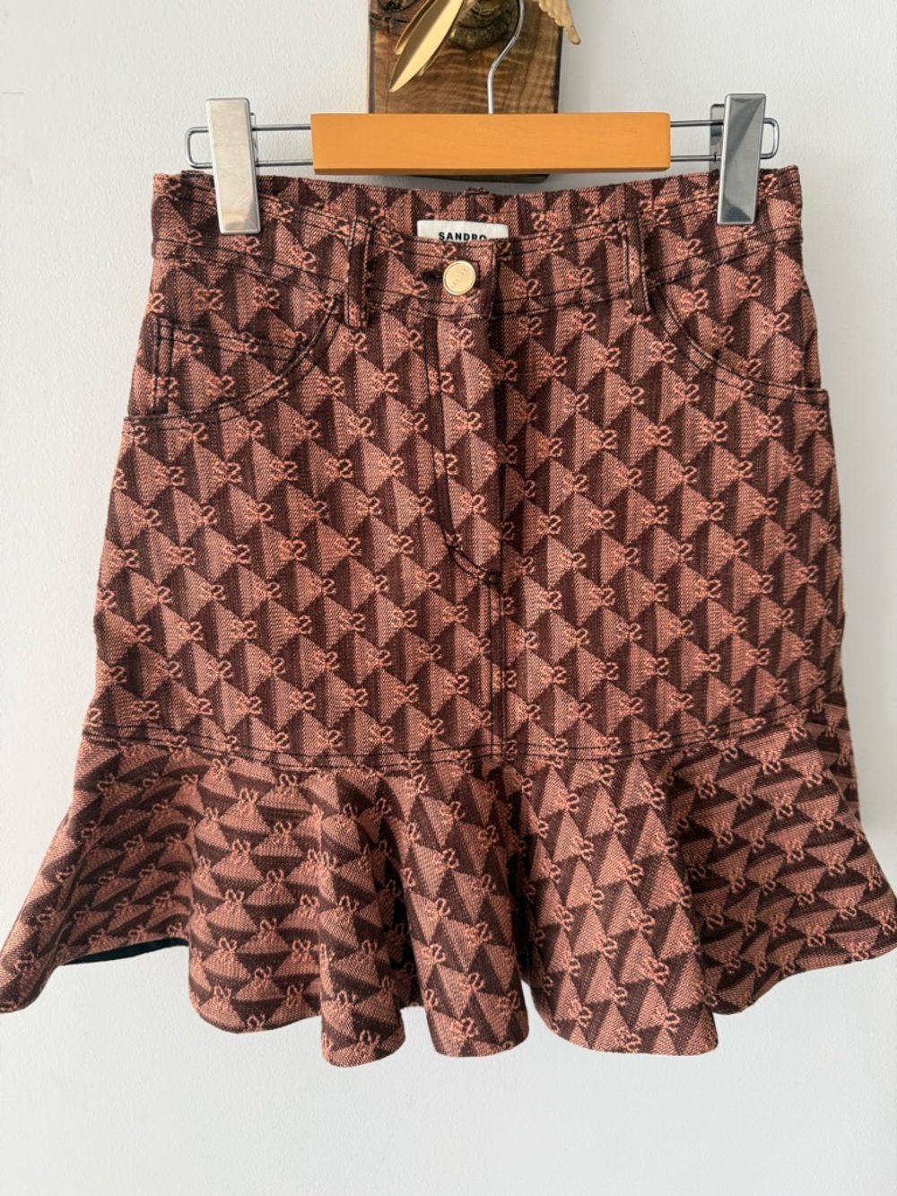 Sandro (34) Rust Brown Ruffle-Hem Mini Skirt - Picture 4 of 4